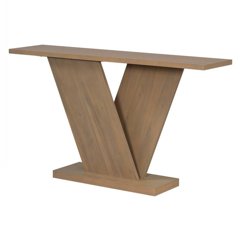 Console Table with Natural Wood Veneer,V-Base Design for Classic Versatility ,Perfect for Displaying Your Favorite Items