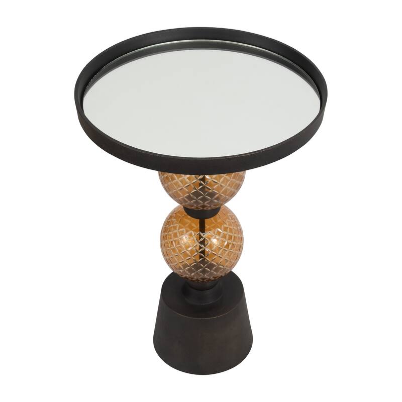 Sagebrook Home Modern Mirrored Top Side Table with Metal Base Contemporary Black and Gold Orb Accent Table