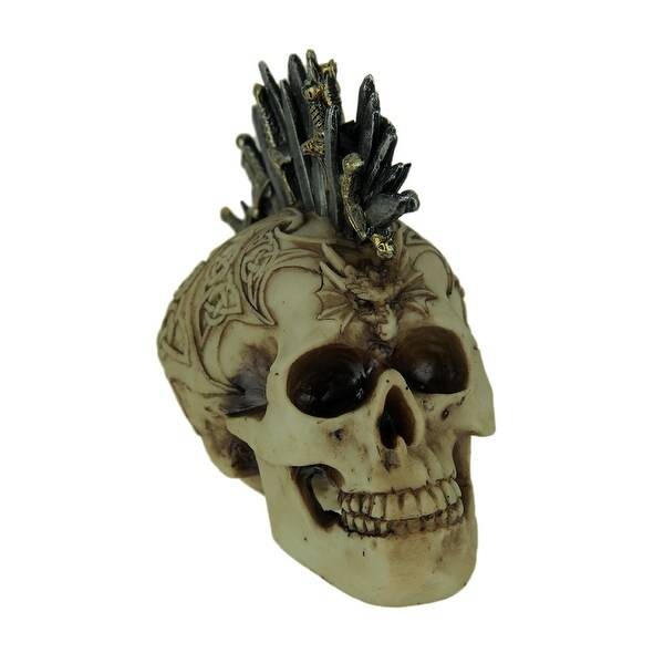 Sword Mohawk Dragon Head Tribal Skull Statue - 5.75 X 6.5 X 3.75 inches