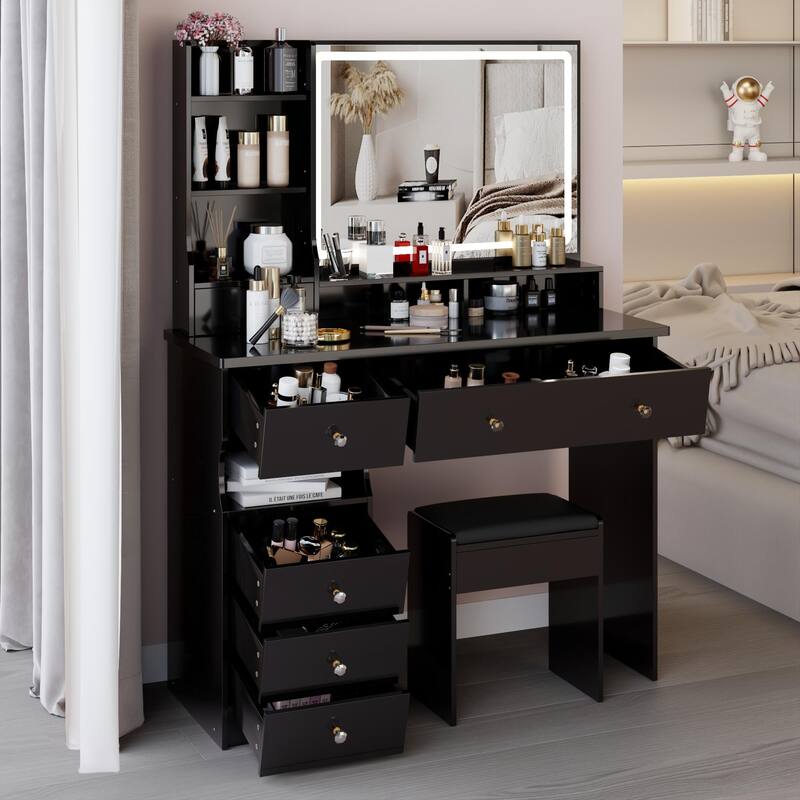 41" Large SizeVanity Table with Cushioned Stool