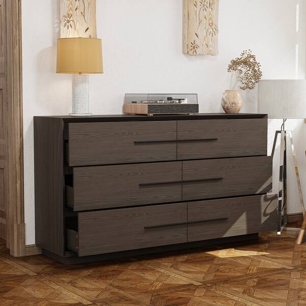 6 - Drawer Brown Wood Dresser: Large - Capacity Storage, Modern Minimalist  Design Storage Cabinet Chest - On Sale - Bed Bath & Beyond - 43006089