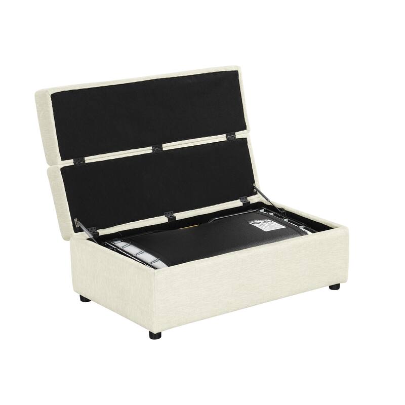 Twin Size Folding Ottoman Sleeper Bed with Mattress, White, Chenille