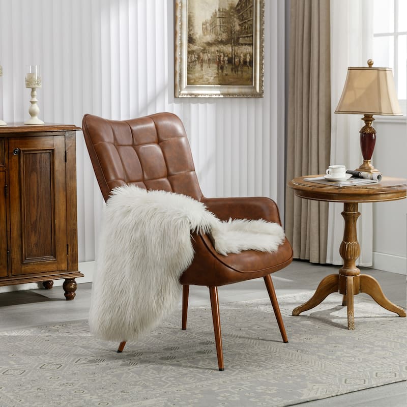 PU Leather Accent Chair Tufted Button Wingback Chair