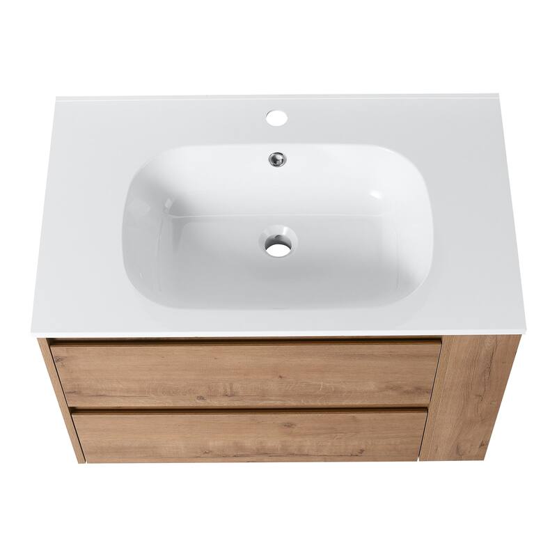30 Inch Wall Mounted Plywood Bathroom Vanity Set with Integrated Resin Basin and Drawer