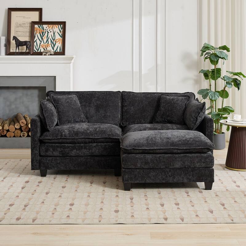 Modular Cloud Sofa Loveseat, Comfy Chenille Upholstered 2-Seater Sofa, Deep Seat Sofa with Backrest Pillows for Living Room