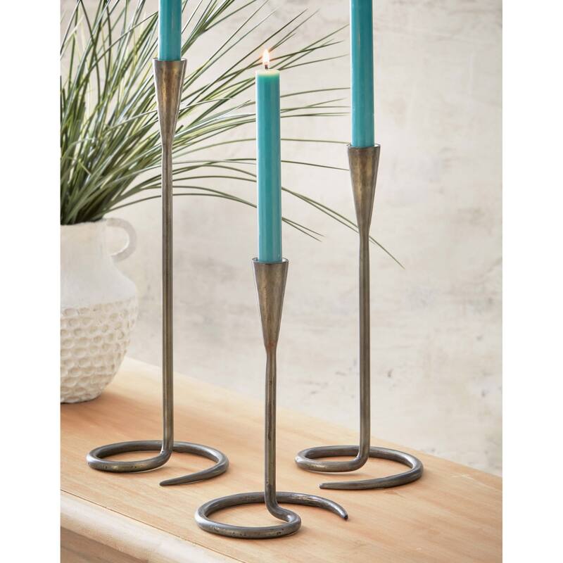 Loop Grey Metal Taper Candle Holder Large, 5.5L x 5.0W x 15.0H inches
