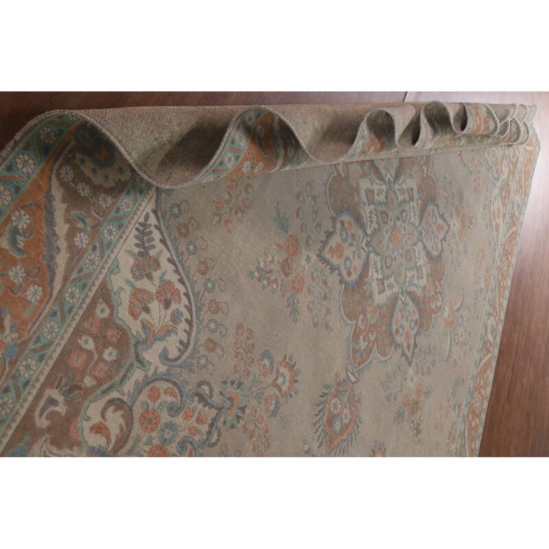 Hand Knotted Oriental 100% Wool Carpet Traditional Floral Beige & Ivories Tabriz Area Rug - 12' 11'' X 9' 9''