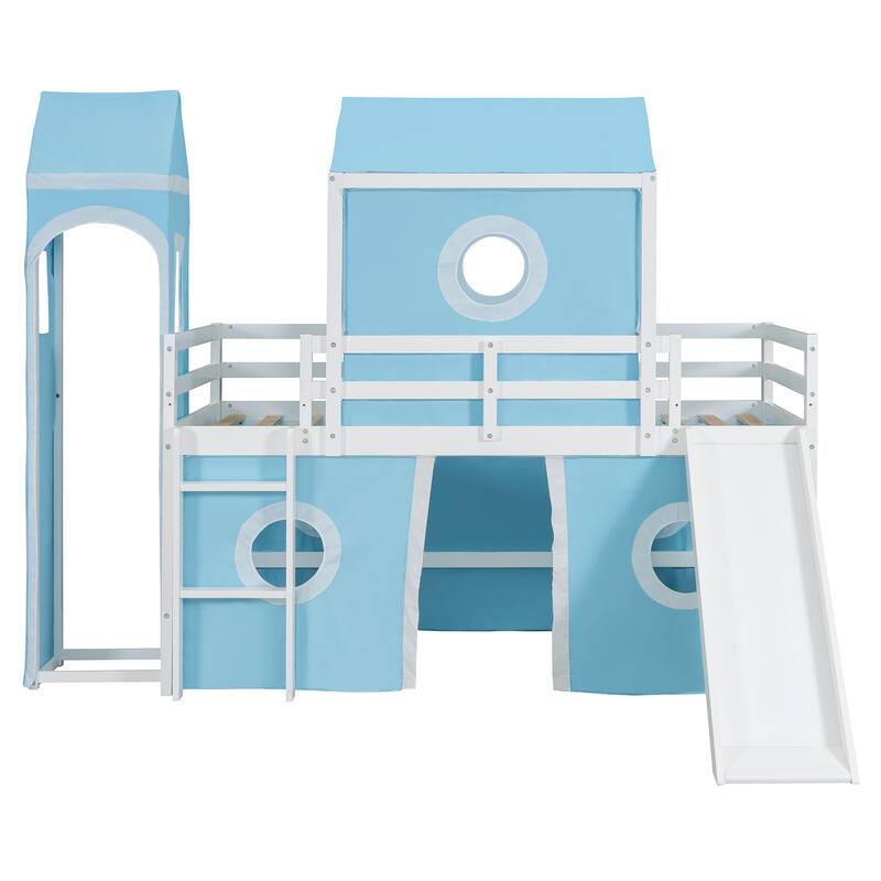 Loft House Bed with Slide, Tent, & Tower