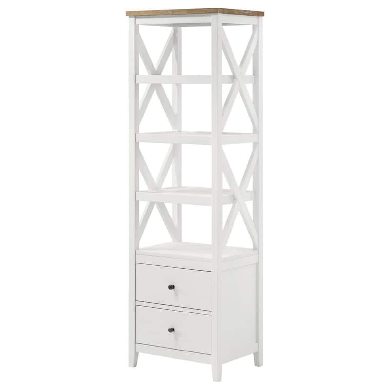 Sac 72 Inch Media Tower Pier, 4 Shelves, 2 Drawers, Asian Hardwood, White