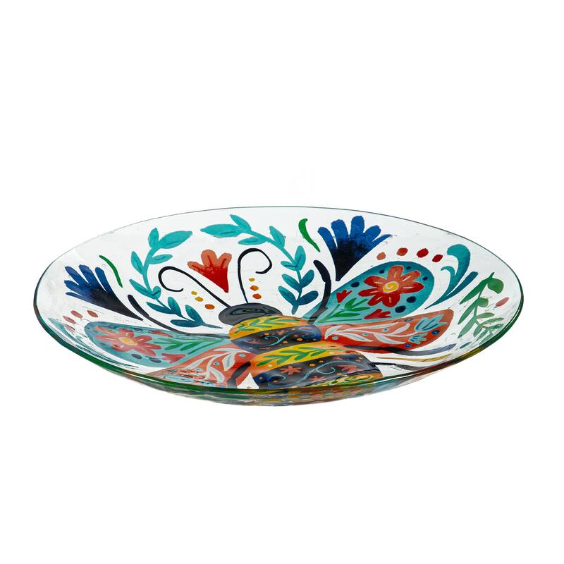 18"Glass Folk Art Bird Bath, Bumblebee