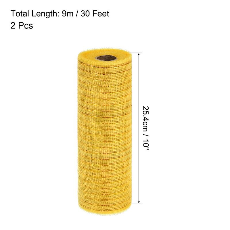 2 Pcs 10" x 30Feet PP Decorative Mesh Ribbon, Burgundy with Foil - Gold Tone