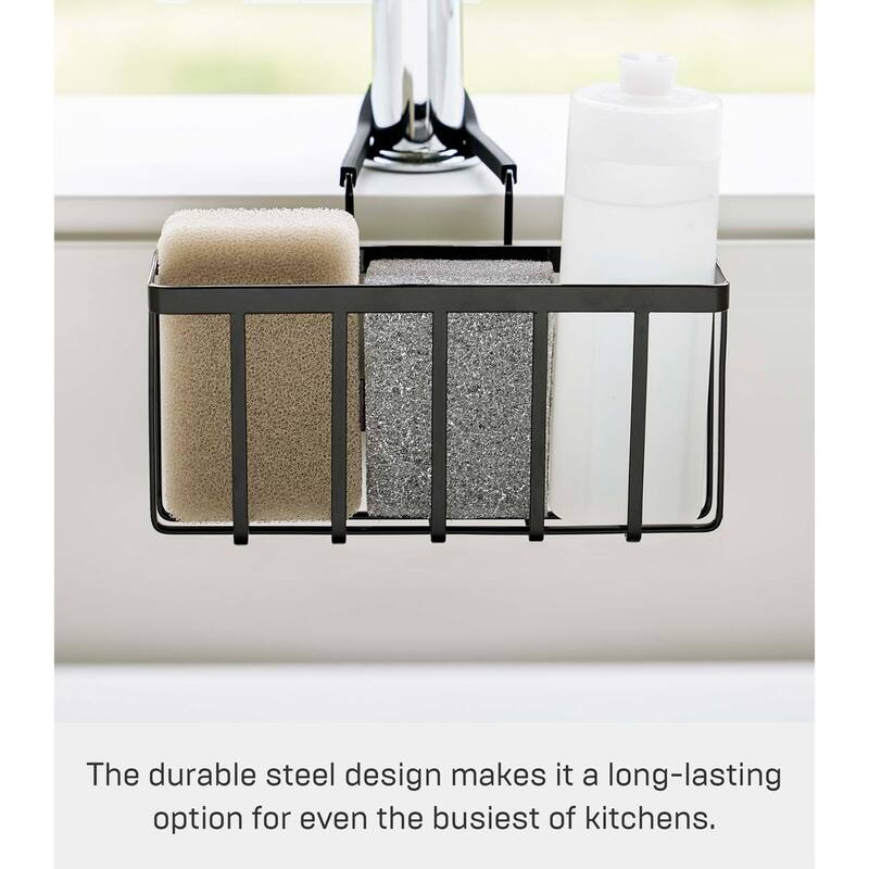Yamazaki Home Faucet-Hanging Sponge Caddy, Steel - L 7.3 x W 8 x H 5.5 inches