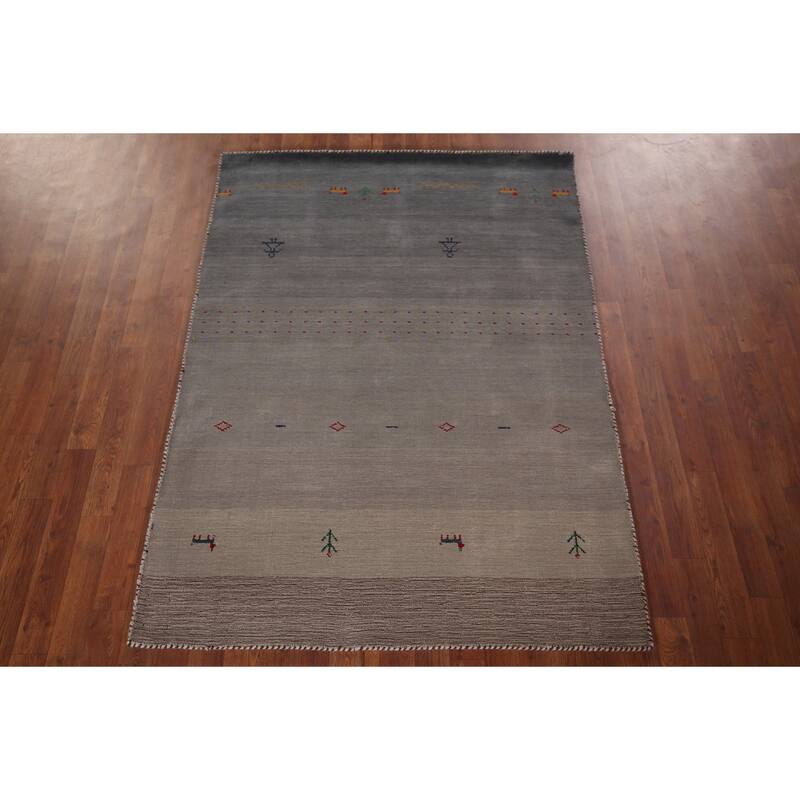 Tribal Gabbeh Oriental Accent Rug Handmade Grey Wool Carpet - 4'0"x 5'9"