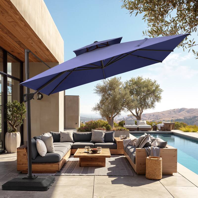 Pellebant 11 ft Patio Cantilever Offset Umbrella Double Top with Base