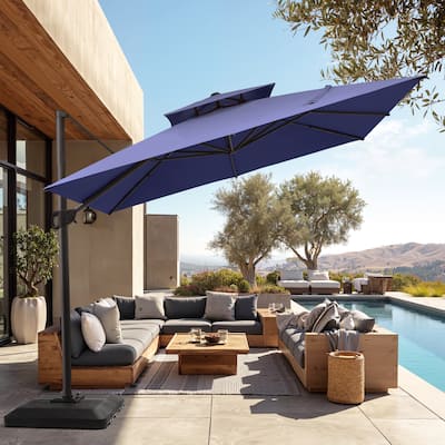 Pellebant 11 ft Patio Cantilever Offset Umbrella Double Top with Base