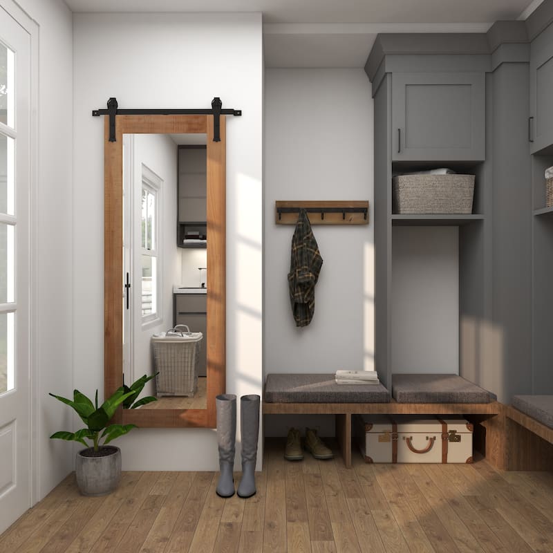 Barn Door Style Wood Industrial Farmhouse Hanging Wall Mirror
