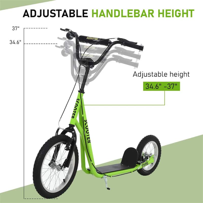 Steel Aluminum Kick Scooter with Adjustable Handlebar - 53.25"L x 22.75"W x 34.75"-37"H