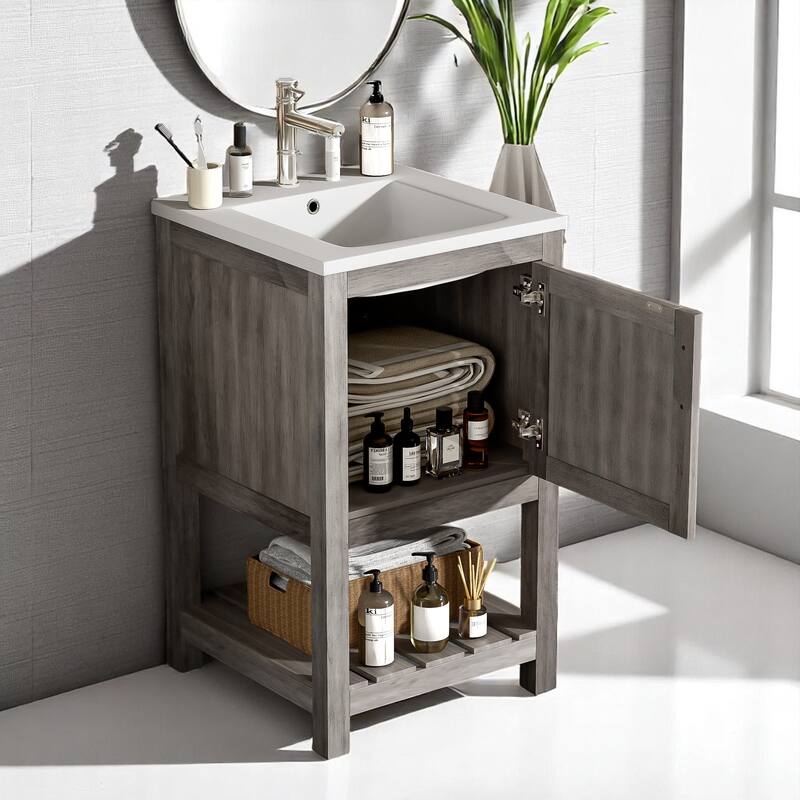 16 Inch Bathroom Vanity with Rectangular Sink, Grey Storage Cabinet with Door and Shelf, Ideal for Small Bathrooms