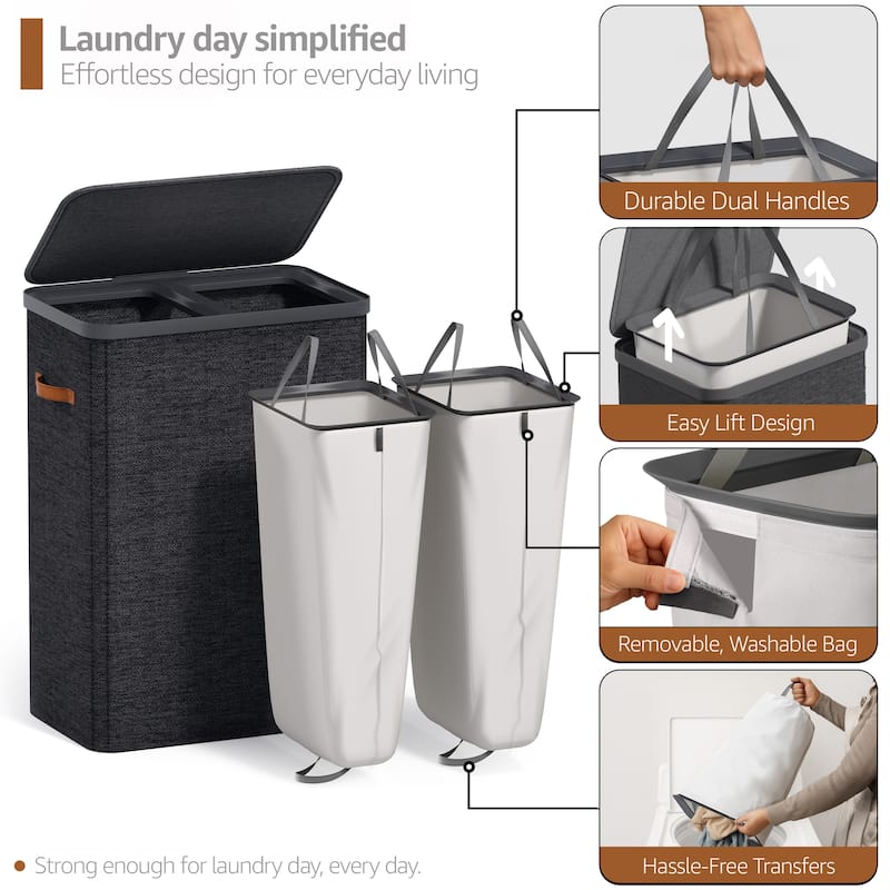 Sorbus 2-Compartment Laundry Basket with Removable Laundry Bag - Durable Organizer for Bathroom.