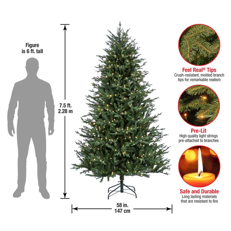 National Tree Company 7.5 ft. Pre-Lit Wenatchee Fir Tree with LED Lights - 7.5 Foot