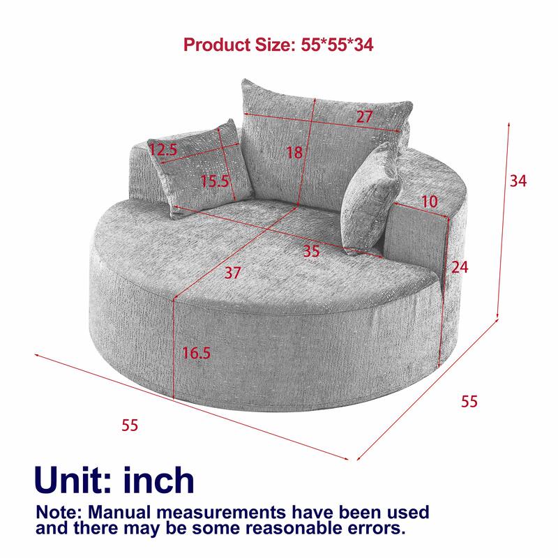 54'' Round Modular Single Sofa Chenille Sleeper Chair with Pillow