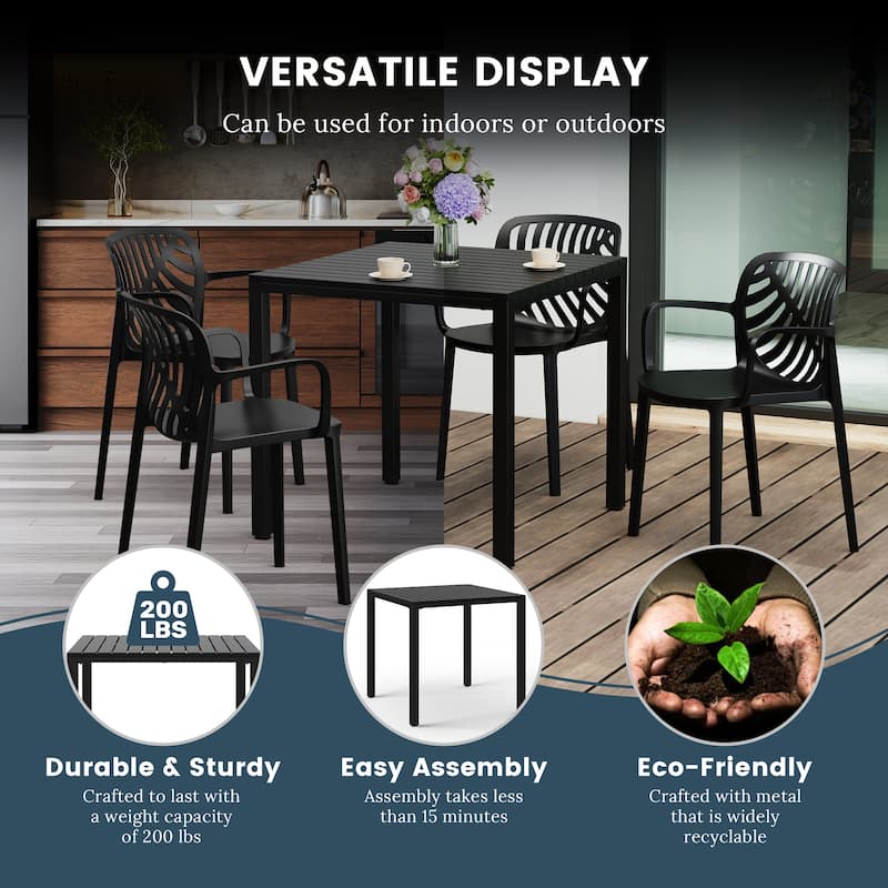 Frond and Form 31.5 Inch Outdoor Square Dining Table with Metal Frame