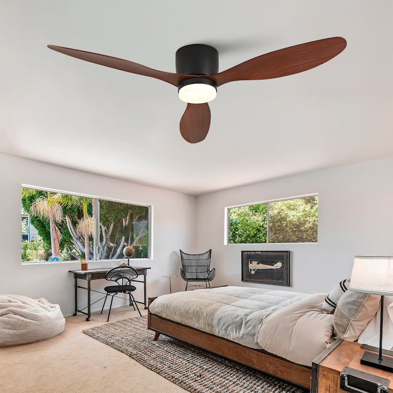 52-inch Ceiling Fan with Light, Ultra-Slim Flush-Mount Design, 3 ABS Plastic Blades, Remote Control Included