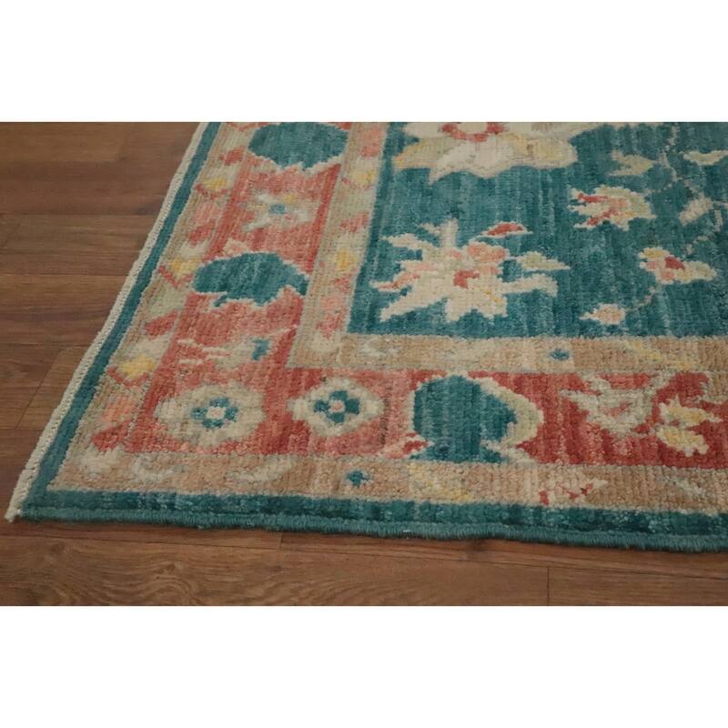 Hand Knotted Oriental 100% Wool Carpet Transitional All-Over Green Oushak Area Rug - 4' 11'' X 3' 0''