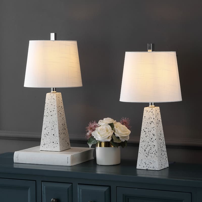 Stewart 20.5" Contemporary Resin LED Table Lamp, White Marble Finish (Set of 2), by JONATHAN Y