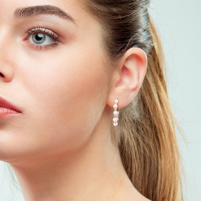 Miadora 4.5-5mm Cultured Freshwater Pearl and 1/2ct TGW White Topaz Beaded Hoop Earrings in Yellow Silver
