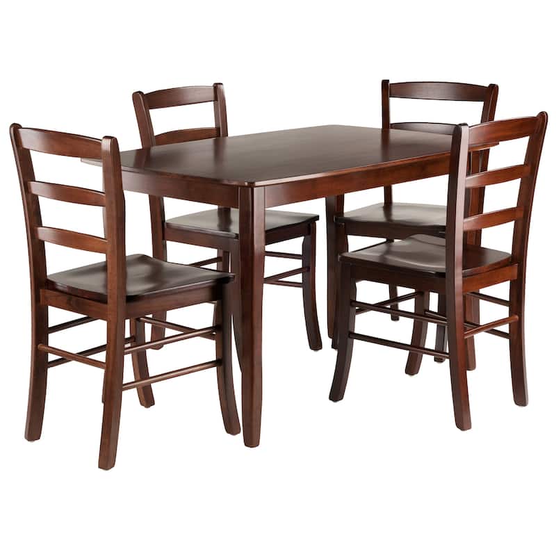 5-Pc Dining Table with Ladder-back Chairs, Natural - Walnut