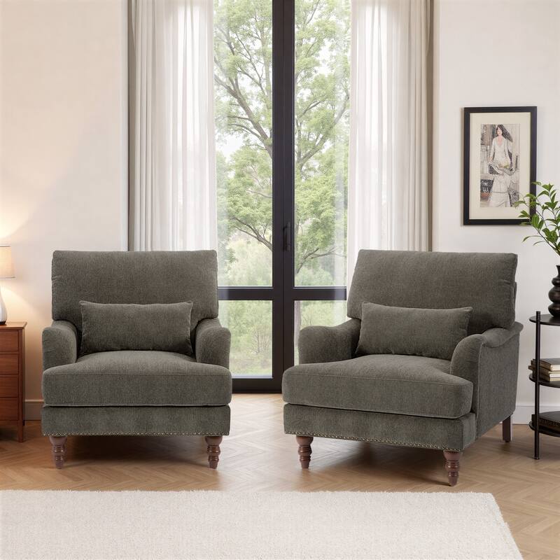 2 Piece Mid-Century Modern Oversized Accent Armchair Upholstered Chair