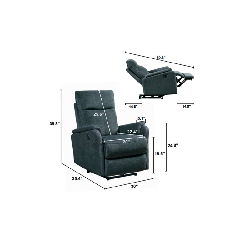 Modern Power Recliner Single Chair with USB Port, High Back Support, Easy Clean Upholstery for Living Room or Bedroom