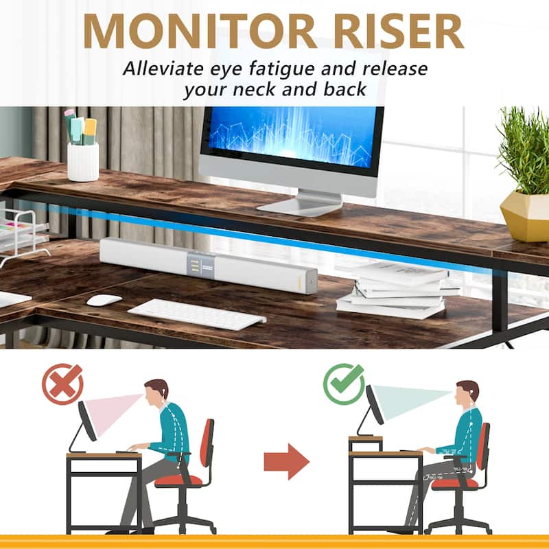 69" L Shaped Desk with Monitor Shelf, Reversible Corner Computer Desk for Office Home