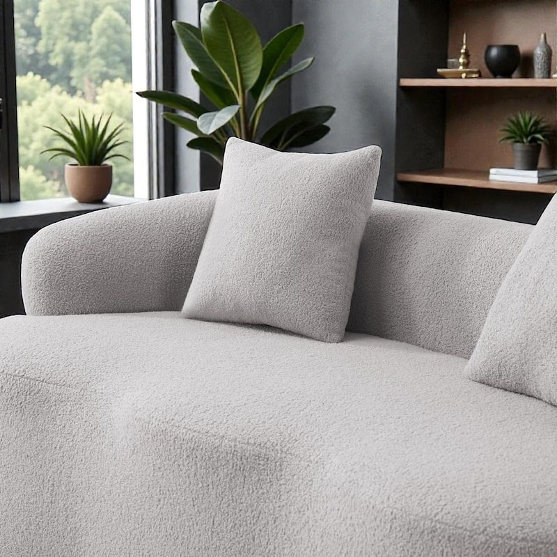 Curved Loveseat Sofa with Round Armrests, Compression Couch with 2 Pillows, Cream No Assembly Sofa