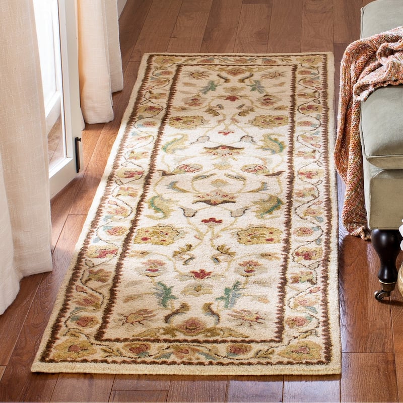 SAFAVIEH Handmade Bergama Valentyna Oriental Hand-spun Wool Rug - 2'3" x 12' Runner - Ivory/Ivory