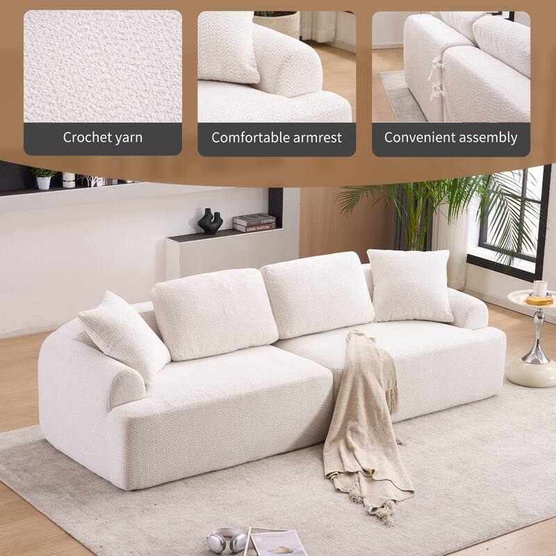 Modular Lounge Couch Crochet Yarn Fabric Deep Seat Sectional Sofa 4 Seater Full Compression Sponge Sofa with Pillows