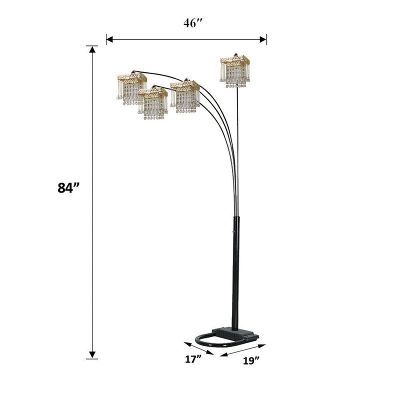 Crystal Inspired Arch Floor Lamp with 4 Square Shades Adjustable Arms - Gold+Black