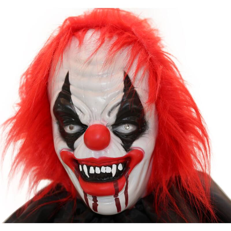 Haunted Hill Farm 5-ft. Animatronic Clown, Indoor/Covered Outdoor Halloween Decoration, Red LED Eyes, Poseable, Hell Raiser