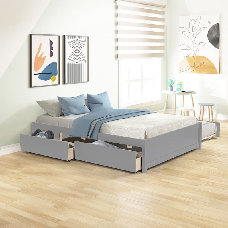 Full Bed With Twin Size Trundle And Two Drawers