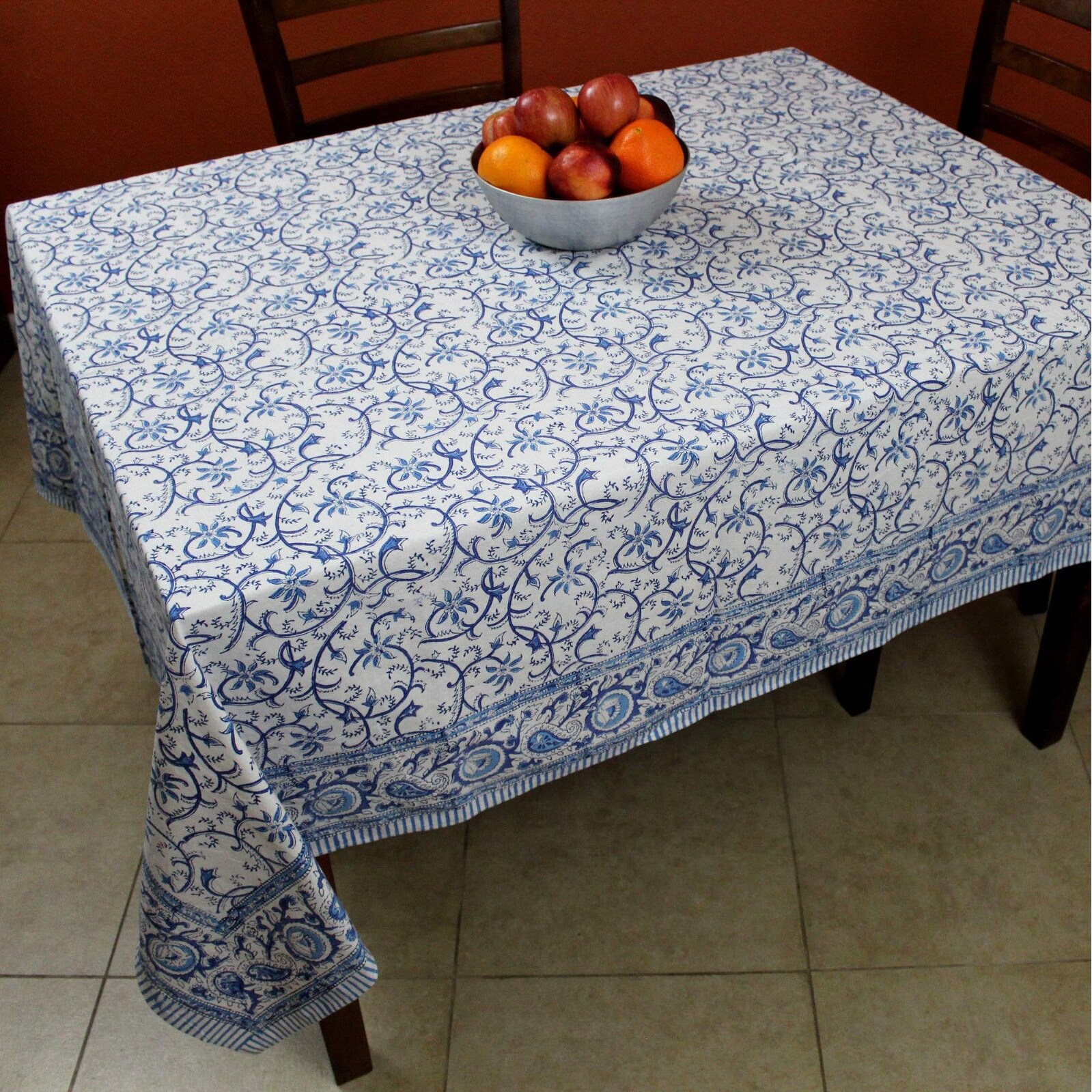 Rajasthan Block Print Square Cotton Tablecloth 60/" x 60/" Blue