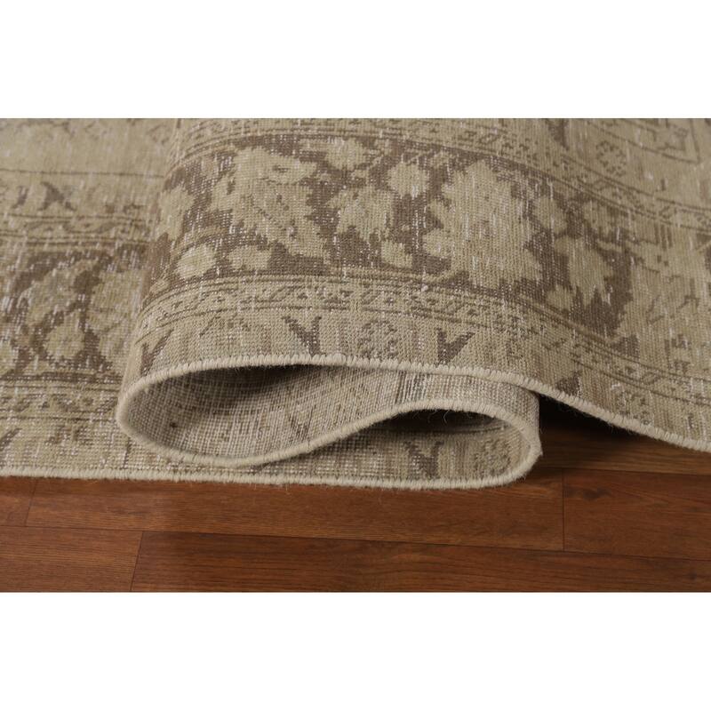 Tabriz Persian Vintage Rug Hand-Knotted Traditional Beige Wool Carpet - 9'9"x 12'6"