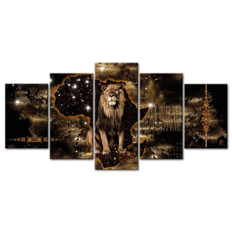 Animal Canvas Wall Art - Golden Lion Africa - 5 Pieces - 40"Wx20"H