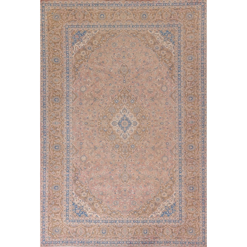 Pink Mashad Persian Vintage Area Rug Hand-Knotted Wool Carpet - 9'7"x 13'4"