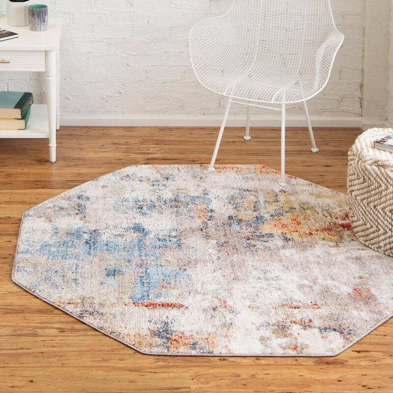 Contemporary Transport Collection Area Rug - Multi-Beige - 7'11"x7'11" Octagon