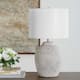 Porch & Den Distressed White Ceramic Nickel Linen Shade Vase Table Lamp