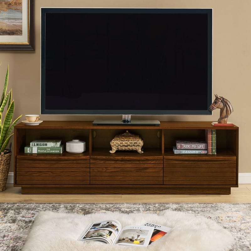 Mid-Century Modern 63" TV Stand for TVs up to 75", Farmhouse Media Console Entertainment Cabinet for Living Room - Walnut