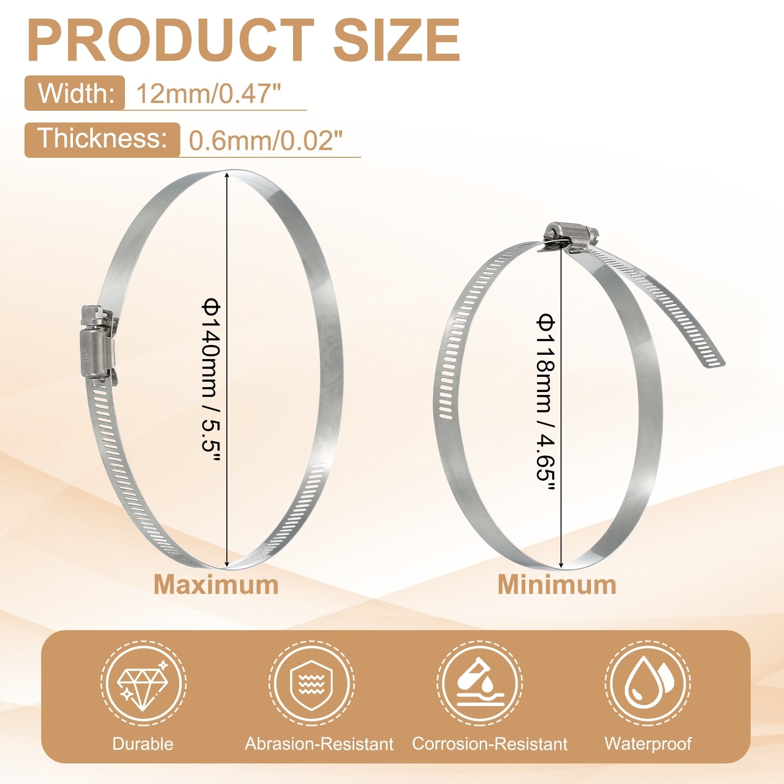 Hose Clamps, Adjustable Worm Gear Hose Clamp for Plumbing Automotive Hose Fuel Line Pipe Clamps - Silver