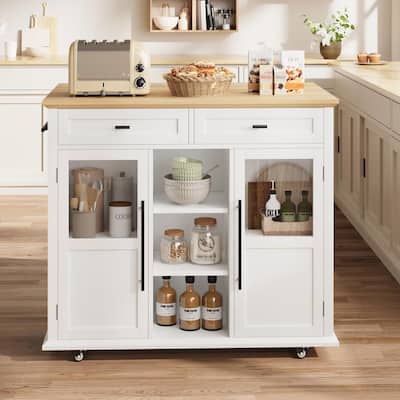 Kitchen Island with Storage,41 Inch Drop Leaf Table with 3 Storage Options