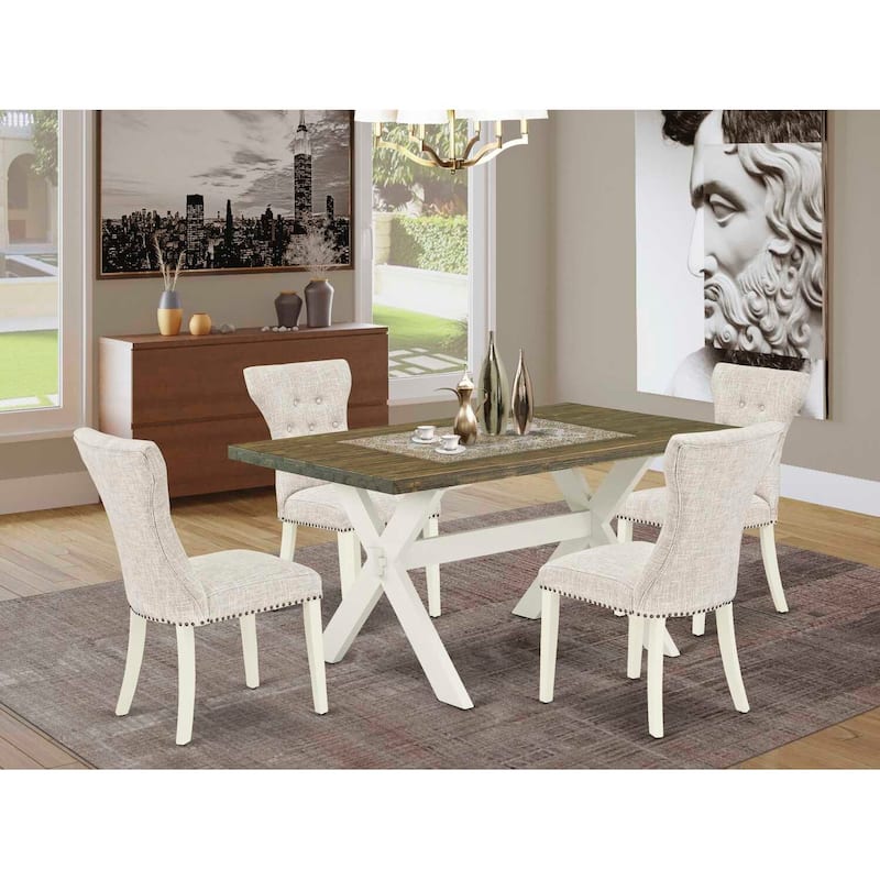 HomeStock 5-Piece Rectangle Distressed Jacobean Finish Solid Wood Top Dining table with 4-Chairs with Lattice Back
